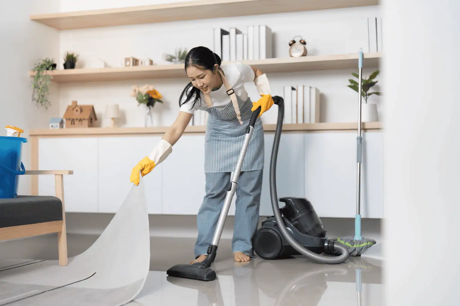 Lady cleaning house with vacuum cleaner everyday living Support at Home