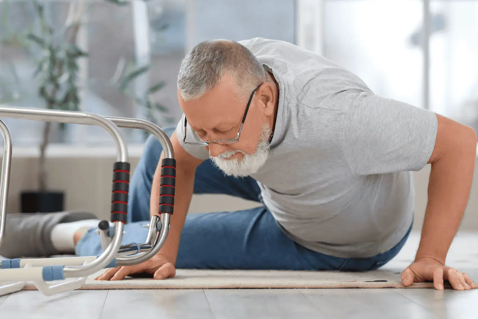 Senior falling in house